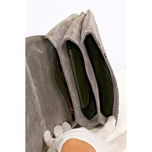 Prada Crocodile Python Suede Leather Exotic Skin Patchwork Flap Shoulder Bag - Picture 8 of 16